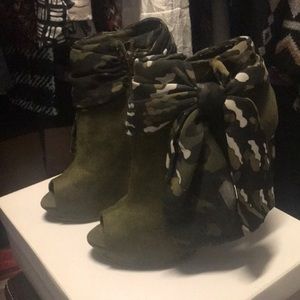 Green open toe booties